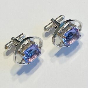 Vintage Y2K Cufflinks Silvertone Settings & Chunky Lavender Purple Rhinestone